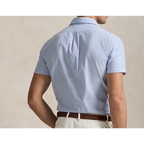 Polo Ralph Lauren RL Untucked Fit Prepster Classic Fit Seersucker Shirt Sz Large - Picture 3 of 15